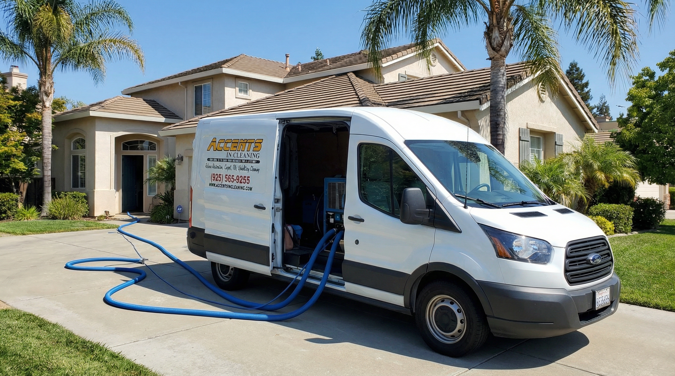 Accents In Carpet Cleaning branded van with truck-mounted equipment