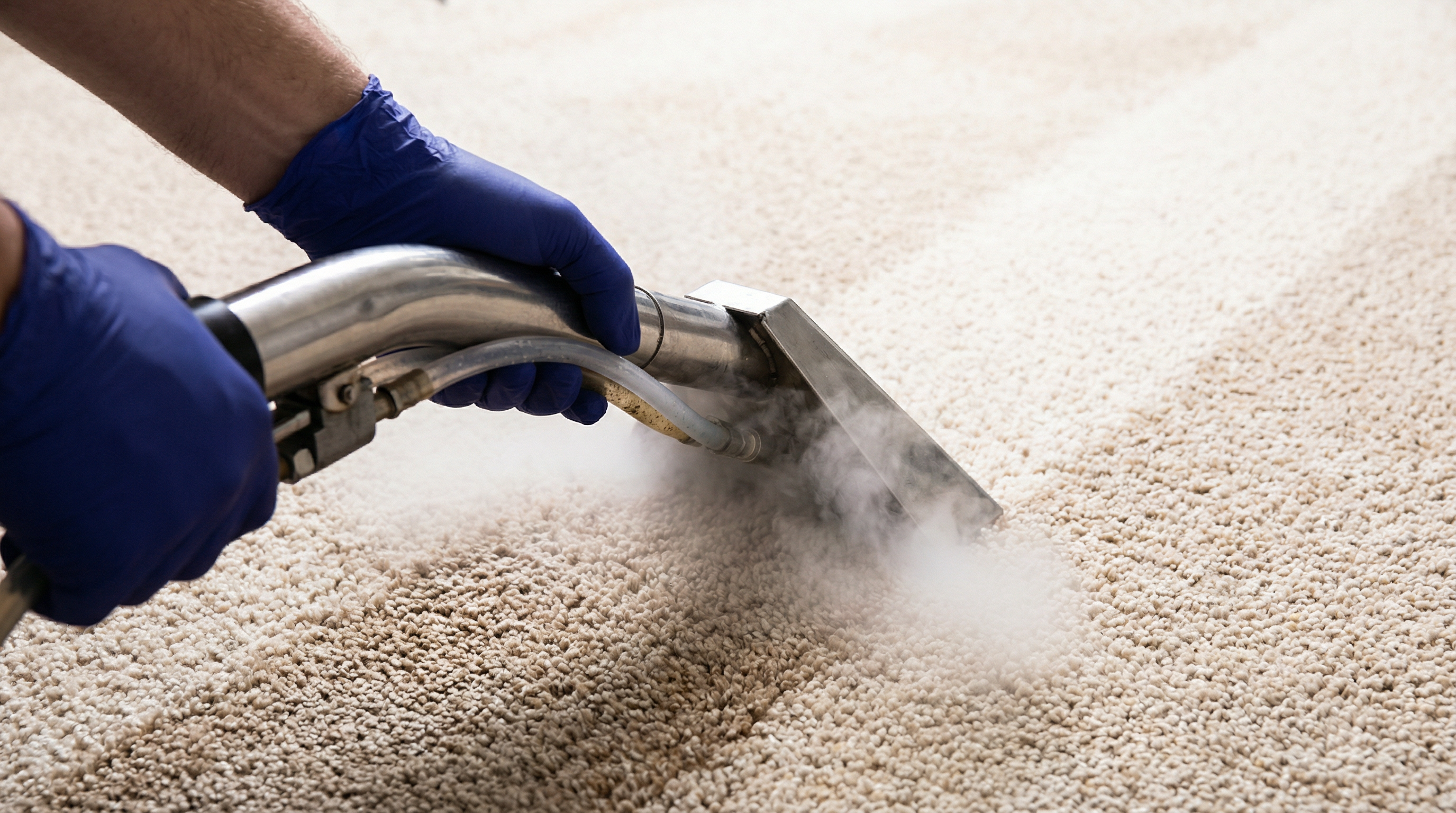 Technician using steam cleaning wand on carpet